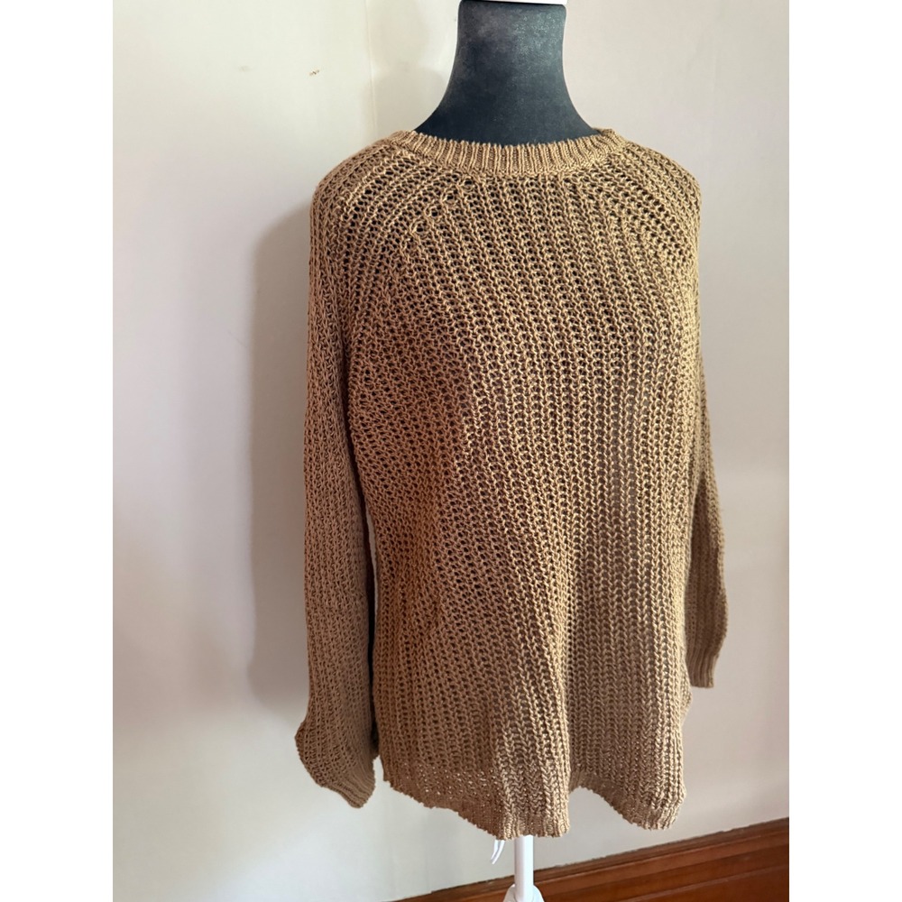 J.Crew 100% Linen Open Knit Sweater Brown Raglan Crew Neck Small Beachy coastal - Picture 10 of 13